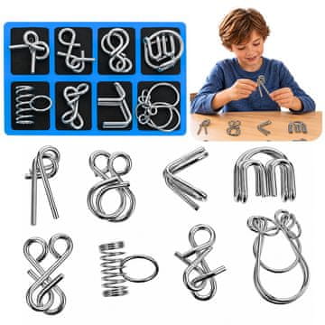 Puzzle LEAN TOYS kovinske sestavljanke/logične uganke iz žice, 8 kosov
