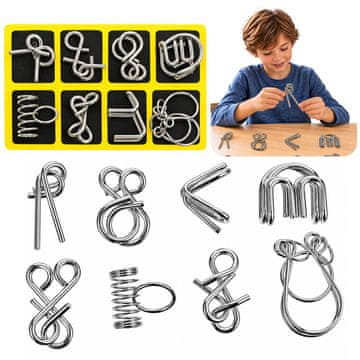 Puzzle LEAN TOYS kovinske sestavljanke/logične uganke iz žice, 8 kosov