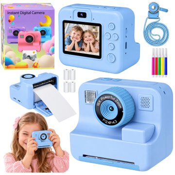 slomart LEAN TOYS otroški digitalni fotoaparat z instant tiskalnikom, modri