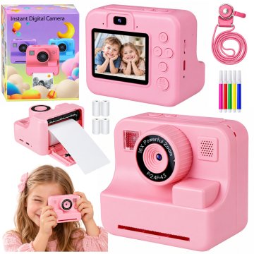 slomart LEAN TOYS otroški digitalni fotoaparat z instant tiskalnikom, roza
