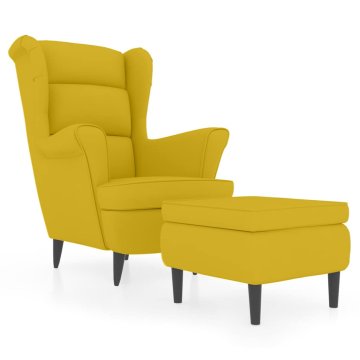 Vidaxl Fotelj s stolčkom gorčično rumen žamet
