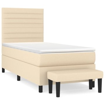 Vidaxl Box spring postelja z vzmetnico krem 100x200 cm blago