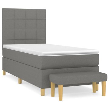 Vidaxl Box spring postelja z vzmetnico temno siva 90x190 cm blago