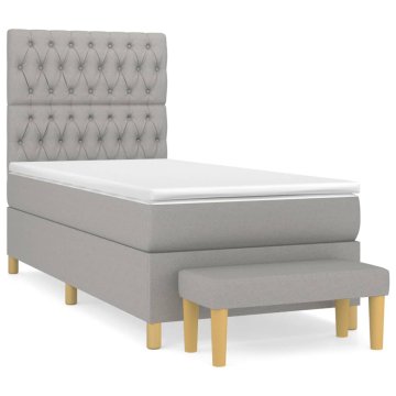 Vidaxl Box spring postelja z vzmetnico svetlo siv 100x200 cm blago
