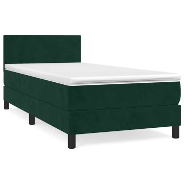Vidaxl Box spring postelja z vzmetnico temno zelena 100x200 cm žamet