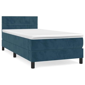 Vidaxl Box spring postelja z vzmetnico temno modra 90x200 cm žamet