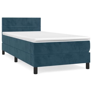 Vidaxl Box spring postelja z vzmetnico temno modra 100x200 cm žamet