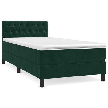 Vidaxl Box spring postelja z vzmetnico temno zelena 90x200 cm žamet