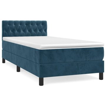 Vidaxl Box spring postelja z vzmetnico temno modra 90x200 cm žamet