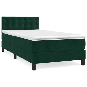 Vidaxl Box spring postelja z vzmetnico temno zelena 100x200 cm žamet