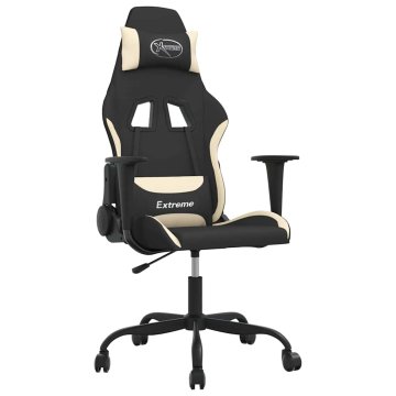 Vidaxl Masažni gaming stol črno in krem blago