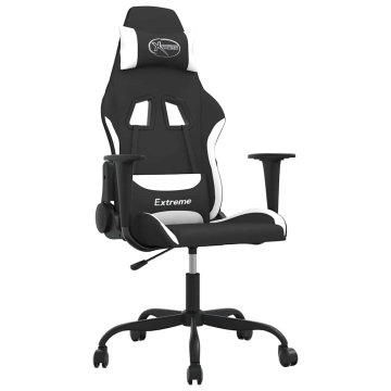 Vidaxl Masažni gaming stol črno in belo blago