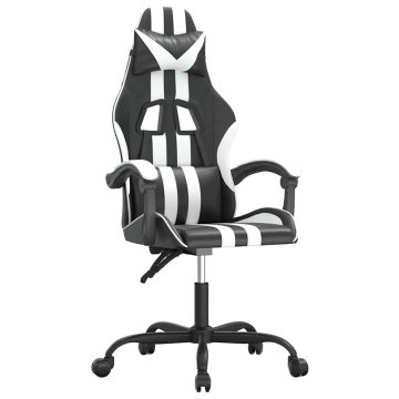 Vidaxl Vrtljiv gaming stol črno in belo umetno usnje