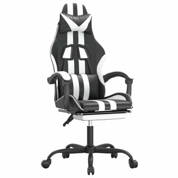 Vidaxl Gaming stol z oporo za noge črno in belo umetno usnje