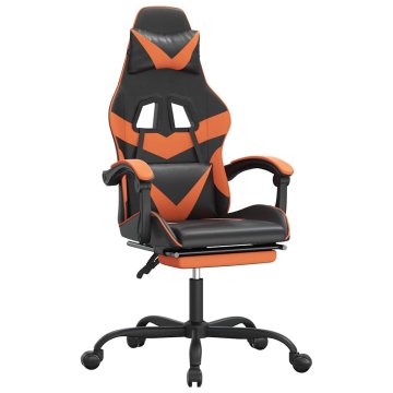 Vidaxl Vrtljiv gaming stol z oporo za noge črno in oranžno um. usnje