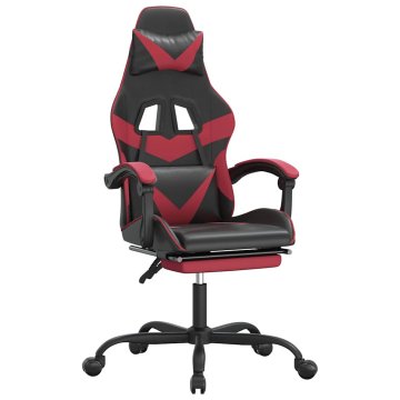 Vidaxl Vrtljiv gaming stol z oporo za noge črno + vin. rdeče um. usnje