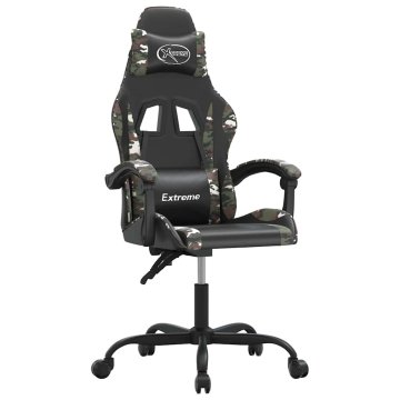 Vidaxl Vrtljiv gaming stol črno in kamuflažno umetno usnje