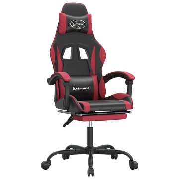 Vidaxl Vrtljiv gaming stol z oporo za noge črno + vin. rdeče um. usnje