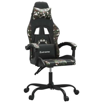 Vidaxl Vrtljiv gaming stol črno in kamuflažno umetno usnje