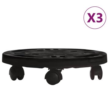 Vidaxl Vozički za rastline s kolesi 3 kosi premer 30 cm črn 170 kg