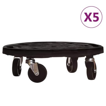 Vidaxl Vozički za rastline s kolesi 5 kosov premer 40 cm črni 275 kg