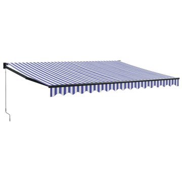 Vidaxl Ročna tenda 4 x 3 m Modra in bela črta 100% poliester