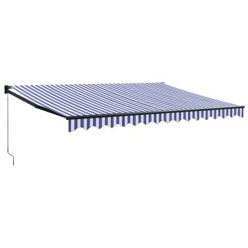 Vidaxl Ročna tenda 4,5 x 3 m Modra in bela črta 100% poliester