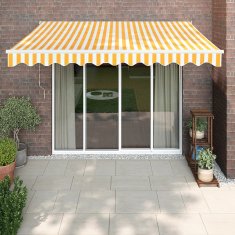 Vidaxl Ročna tenda 3 x 2,5 m Rumene in bele črte 100% poliester