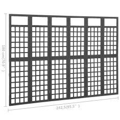 Vidaxl 6-delni paravan/mreža iz lesa jelke črne barve 242,5x180 cm