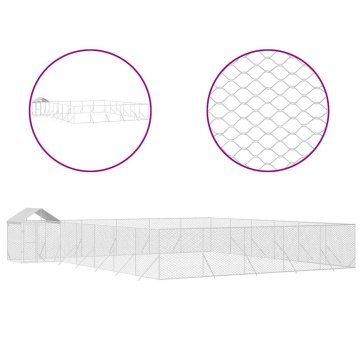 Vidaxl Zunanja pasja ograda s streho srebrna 12x12x2,5 m pocink. jeklo