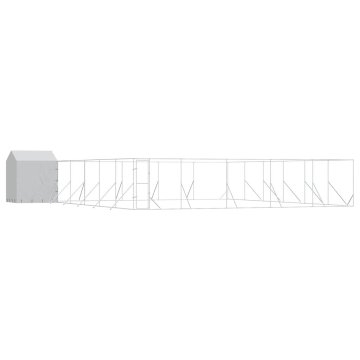 Vidaxl Zunanja pasja ograda s streho srebrna 12x12x2,5 m pocink. jeklo