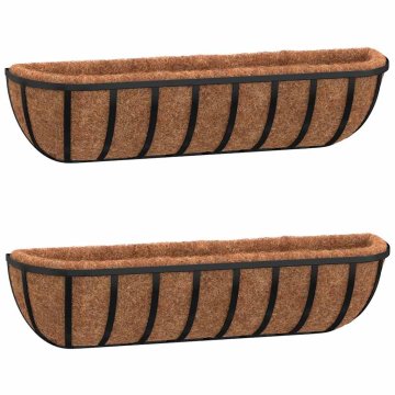 Vidaxl Stensko korito 2 kosa podloga iz kokosa črna 61x19x16 cm jeklo