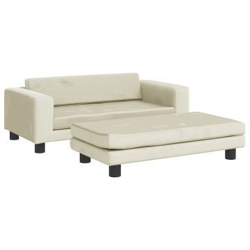 Vidaxl Otroški kavč s stolčkom za noge krem 100x50x30 cm žamet