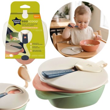 Tommee Tippee Tommee Tippee KOMPLET 2x skodelica s pokrovom in žlička Easi Scoop 6m+ brez BPA