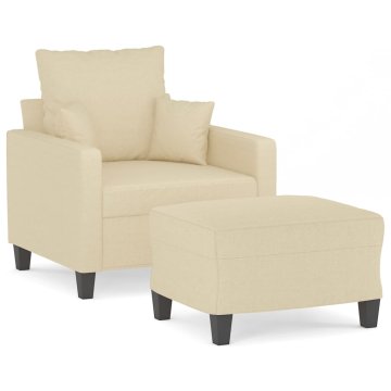Vidaxl Fotelj s stolčkom za noge krem 60 cm blago