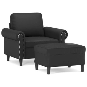 Vidaxl Fotelj s stolčkom za noge črn 60 cm umetno usnje
