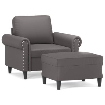 Vidaxl Fotelj s stolčkom za noge siv 60 cm umetno usnje
