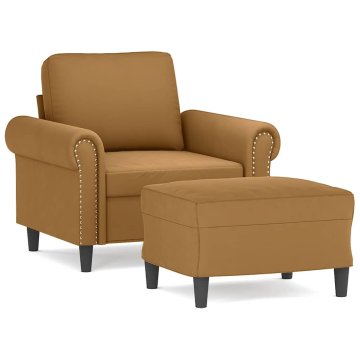Vidaxl Fotelj s stolčkom za noge rjav 60 cm žamet