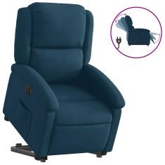 Vidaxl Električni naslanjač s funkcijo vstajanja moder žamet