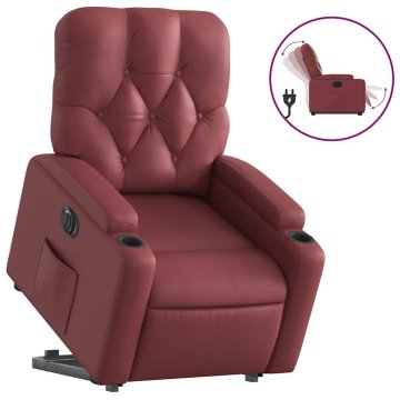 Vidaxl Električni naslanjač s funkcijo vstajanja vin. rdeče um. usnje