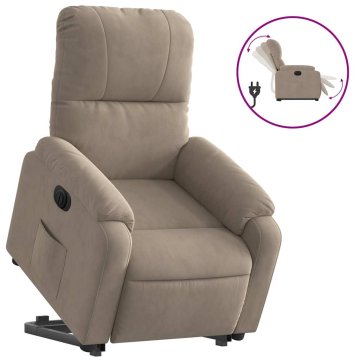 Vidaxl Električni naslanjač s funkcijo vstajanja taupe mikrovlakna