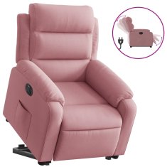 Vidaxl Električni naslanjač s funkcijo vstajanja roza žamet