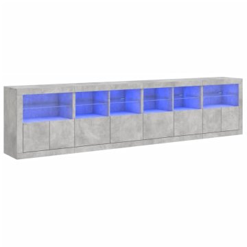 Vidaxl Komoda z LED lučkami betonsko siva 283x37x67 cm