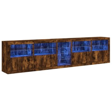 Vidaxl Komoda z LED lučkami dimljen hrast 283x37x67 cm