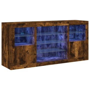 Vidaxl Komoda z LED lučkami dimljen hrast 142,5x37x67 cm