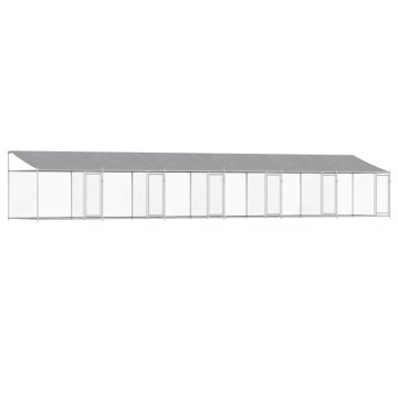 Vidaxl Pasji boks s streho in vrati siv 12x2x2 m pocinkano jeklo