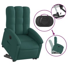 Vidaxl Električni naslanjač s funkcijo vstajanja temno zeleno blago