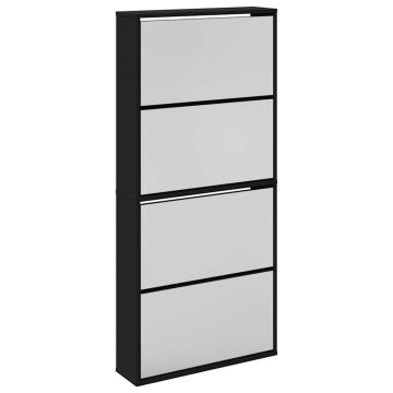 Vidaxl Omarica za čevlje z ogledalom 4-nadstropna črna 63x17x134 cm