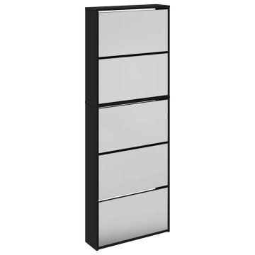 Vidaxl Omarica za čevlje z ogledalom 5-nadstropna črna 63x17x169,5 cm