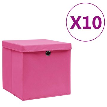 Vidaxl Škatle s pokrovi 10 kosov 28x28x28 cm roza